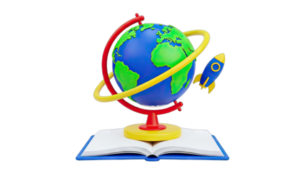 Globe with Rocket and Book: Education and Exploration