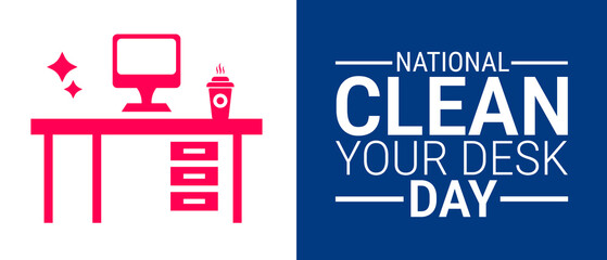 National Clean Your Desk Day background, banner, card or poster design template is observed every year during January, to raise awareness about the mission. Vector illustration.