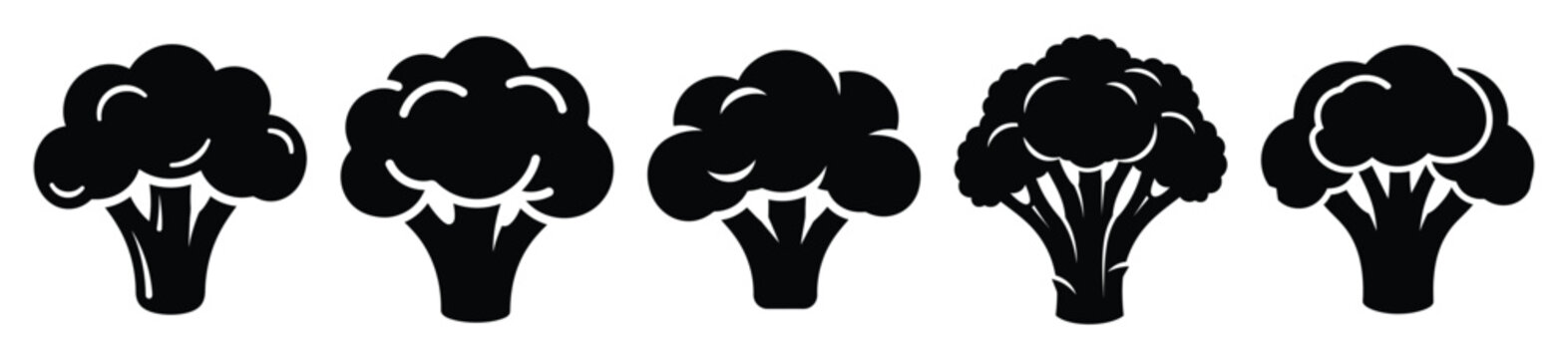 Collection of  broccoli silhouette icon set. cooking vector icons illustration