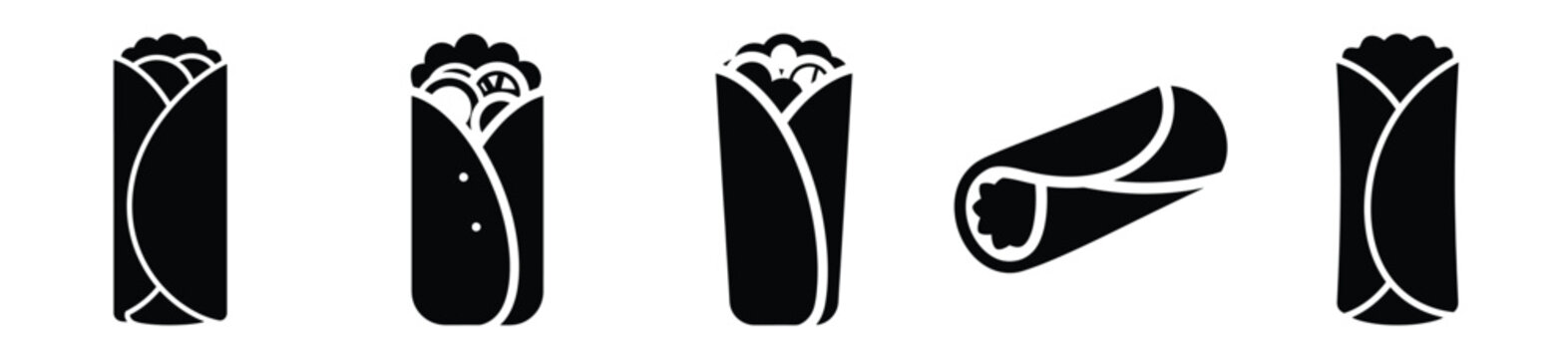 Collection of  burrito silhouette icon set. cooking vector icons illustration