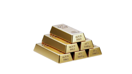 Gold Bars Stacked on White Background