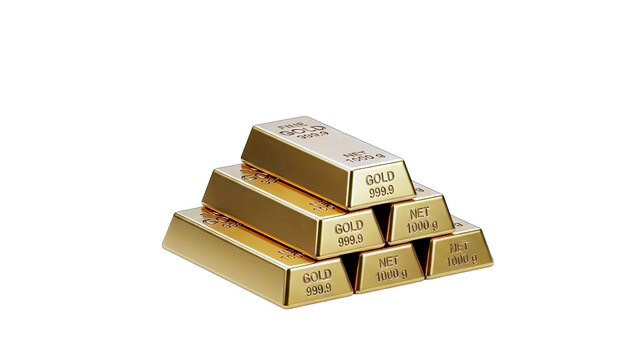 Gold Bars Stacked on White Background
