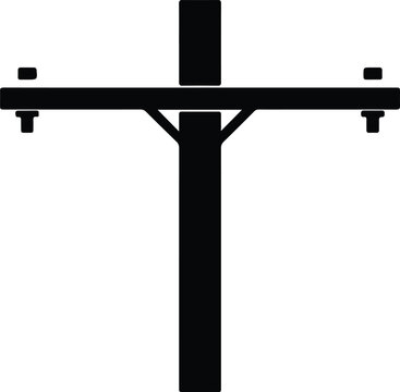 Silhouette of a wooden utility pole with crossarm and insulators Vector Illustration