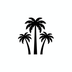 Obraz premium Elegant vector silhouette design featuring a cluster of three iconic palm trees, evoking feelings of tropical serenity, vacation escapes, and sunny beach destinations
