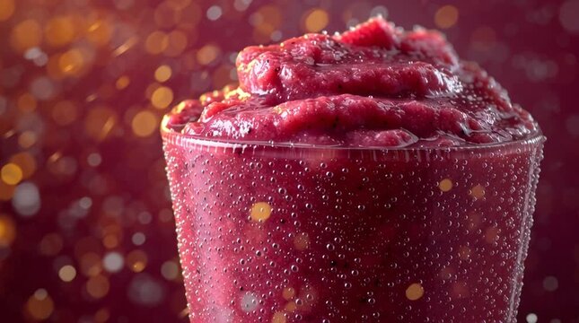 Close-up of a healthy smoothie rotating on a pedestal, bright vibrant colors and subtle light sparkles emphasizing freshness, nutrition and a clean, modern wellness aesthetic.
