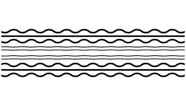 Collection of black wavy and straight horizontal lines on white background wavy line straight line black line