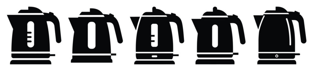 Collection of  electric kettle silhouette icon set. cooking vector icons illustration
