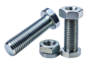 Industrial Fastener Bundle Featuring Bolt and Nut, isolated on transparent background