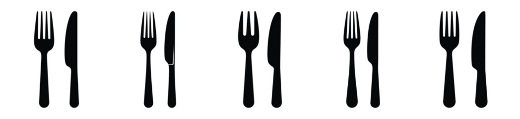 Collection of  fork and knife silhouette icon set. cooking vector icons illustration