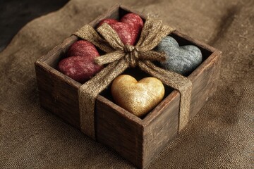 Rustic Gift Box with Textile Hearts Design