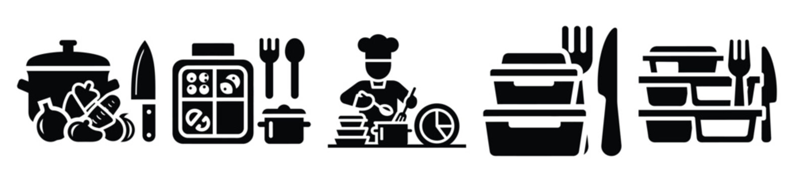 Collection of  meal prep silhouette icon set. cooking vector icons illustration