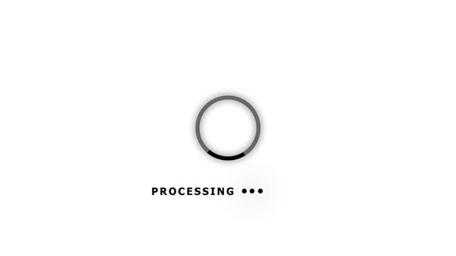 White background with a circular loading indicator and the word PROCESING processing circle