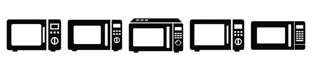 Obraz premium Collection of microwave oven silhouette icon set. cooking vector icons illustration