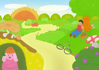 little boy on a swing