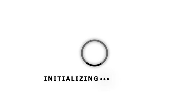 Minimalist loading spinner with the word INITIALIZING and a progress indicator on a white background