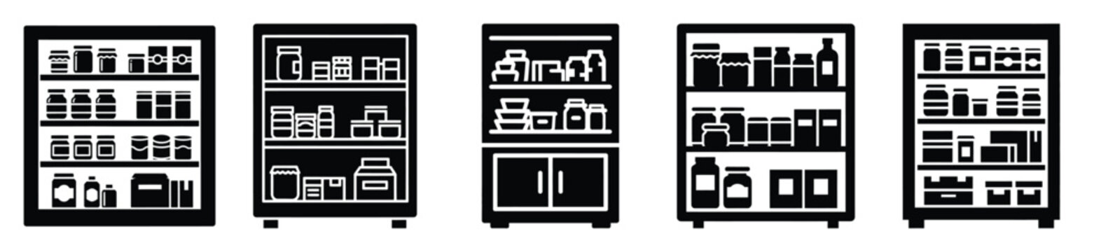 Collection of  pantry storage silhouette icon set. cooking vector icons illustration