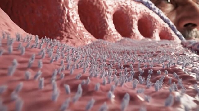 Microscopic View of Human Nasal Cavity with Cilia and Mucus.