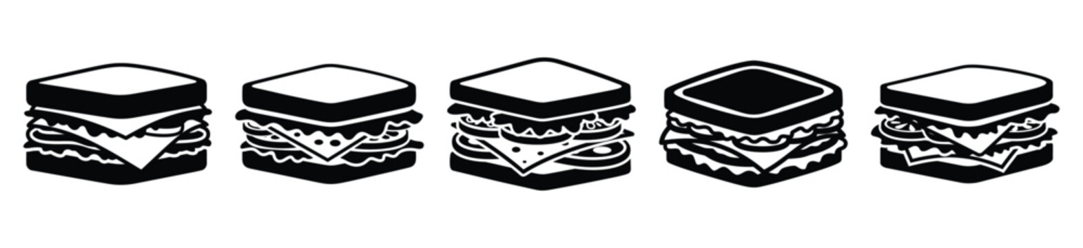 Collection of  sandwich silhouette icon set. cooking vector icons illustration
