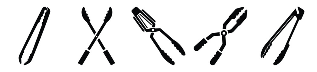 Collection of  tongs tool silhouette icon set. cooking vector icons illustration