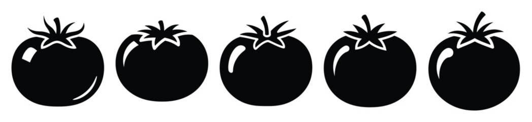 Collection of tomato silhouette icon set. cooking vector icons illustration