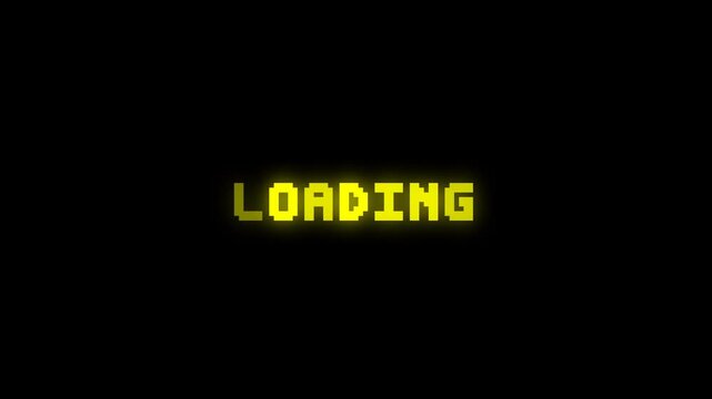 Loading Text Animation with Yellow Glow on Black Background, Retro Arcade Loading Screen