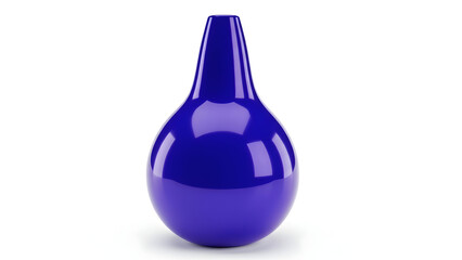A single bright blue glass vase with a rounded bottom and a narrow neck, set against a white background, showcasing its smooth, reflective surface