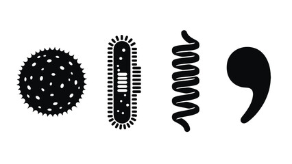 Black icons of bacteria and microorganisms