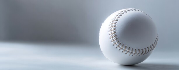 The pristine white baseball resting on a minimalistic background.