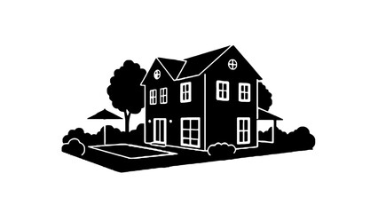 Modern suburban home with lush yard and trees