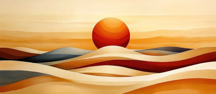 Sunset over abstract dunes, peaceful landscape, serenity - Powered by Adobe
