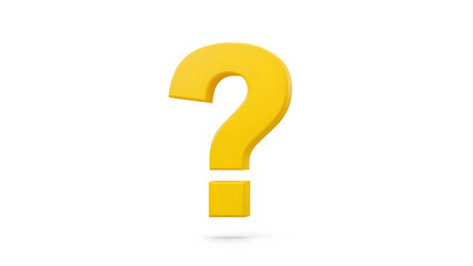 A bold and bright yellow three-dimensional question mark icon, symbolizing critical inquiry, problem-solving, mystery, and the pursuit of knowledge on a clean white studio background