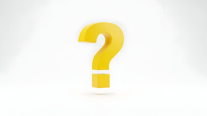 Striking 3D Yellow Question Mark Icon on a Clean White Background, Symbolizing Inquiry, Curiosity, Doubt, and the Universal Search for Answers and Understanding