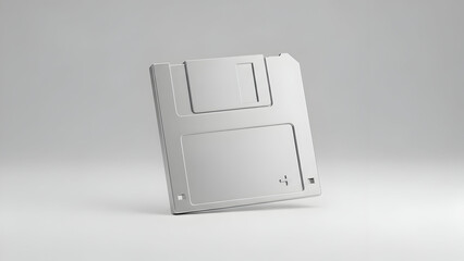 Nostalgic digital data storage medium from a bygone era, rendered with sleek minimalism and modern aesthetic on a clean background, symbolizing classic computing technology