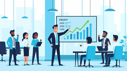 Fototapeta premium Businessman presenting graph to colleagues in meeting 2.