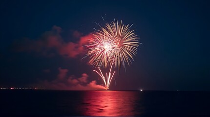Fireworks Explosion over Water at Night