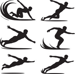 Obraz premium Dynamic silhouette illustrations of people surfing on waves