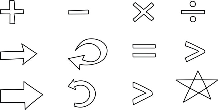 Mathematical symbols and icons isolated on transparent background