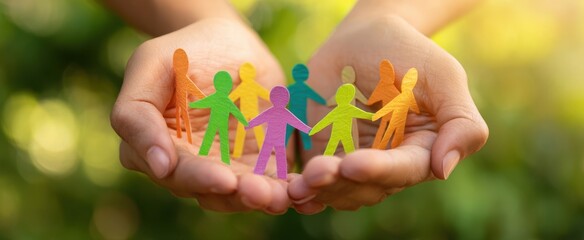 The Hands Holding Colorful Paper People Symbolizing Community and Unity