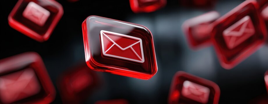 The vibrant red email icons representing digital communication and connectivity. - Powered by Adobe