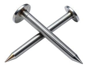  Construction Nail Set Showing Different Sizes and Views, isolated on transparent background