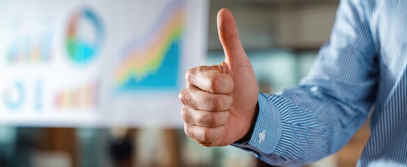 The Thumbs-Up Gesture Showing Confidence and Approval in a Corporate Presentation Meeting