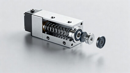 Detailed Exploded View of Pneumatic Valve Component with Spring Mechanism Unassembled