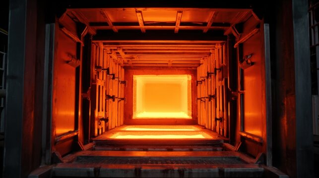 Medium shot inside electric ingot homogenizing oven demonstrating precise temperature control as glowing metal ingots undergo uniform thermal treatment for improved material