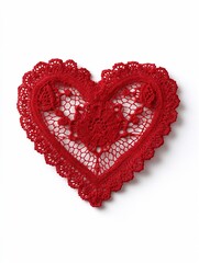 Red lace heart on white background for Valentine&rsquo;s Day decoration