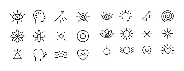 Variety of minimalist line icons representing vision, mind, grow