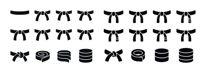 Martial arts belt progression icon set with tied knot variations