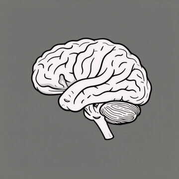 Hand-drawn minimalist brain line art illustration featuring a continuous single-line drawing of the human brain