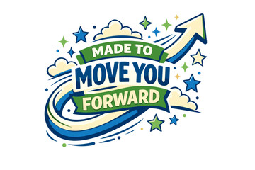 Dynamic arrow design with motivational message and stars