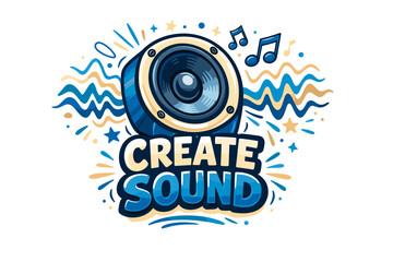 Obraz premium Dynamic speaker with sound waves and musical notes