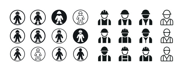 Icon set of construction workers and safety attire symbols